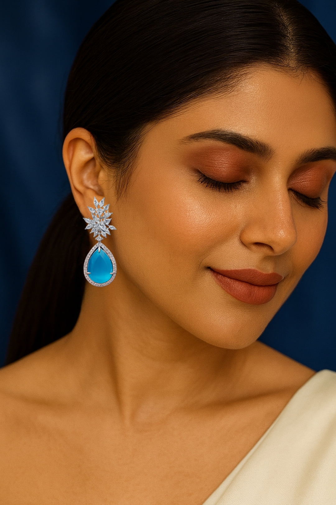 Blue Royal Elegance Teardrop Crystal Earrings