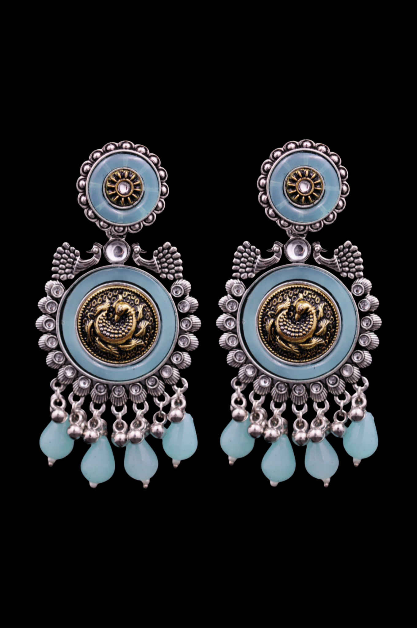 Aqua Mayura Antique Jhumkas