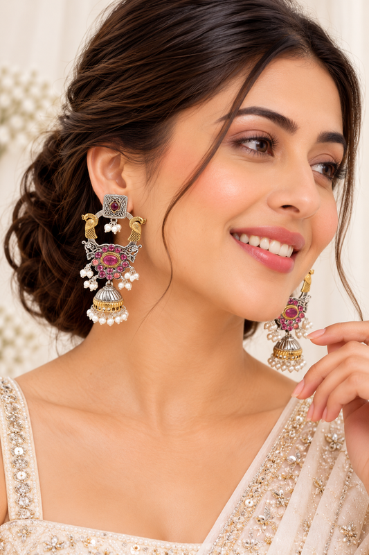 Royal Pink Peacock Jhumka Earrings
