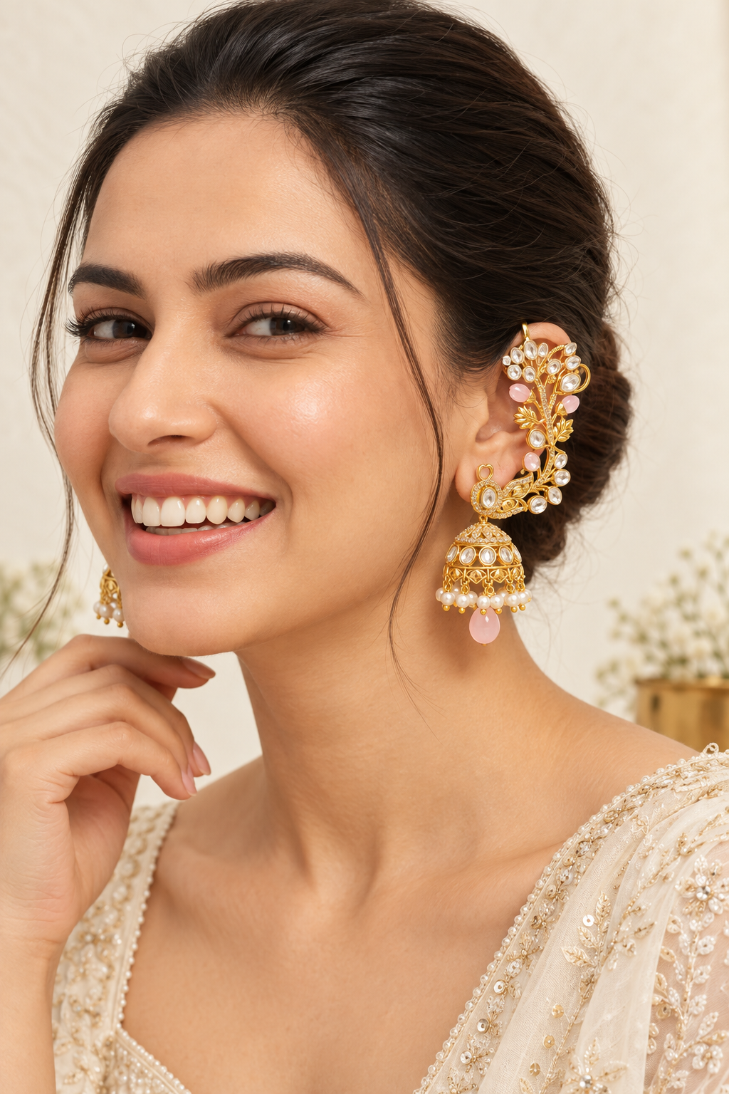 Royal Kundan Floral Jhumka Earrings