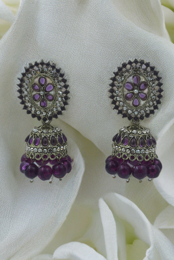 Purple Royal  Kundan Jhumka Earrings