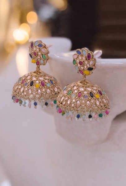 Regal Multicolored Kundan Jhumka