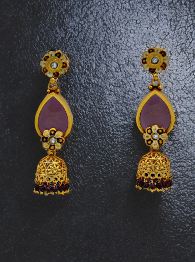 Maroon Regal Gold Jhumka Earrings