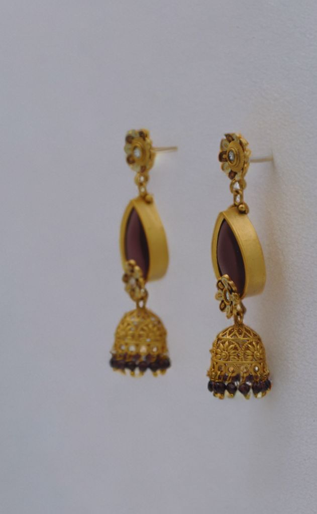 Maroon Regal Gold Jhumka Earrings