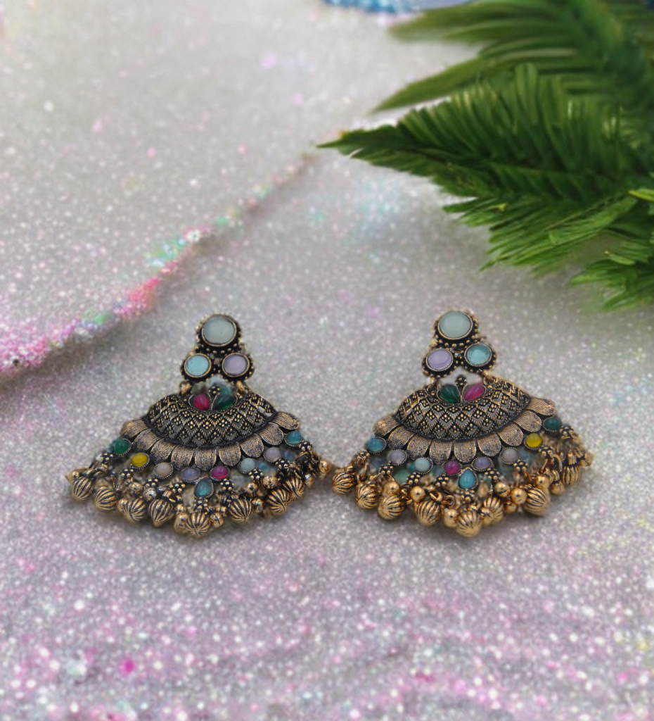 Vintage Bohemian Antique Gold Chandbali Earrings