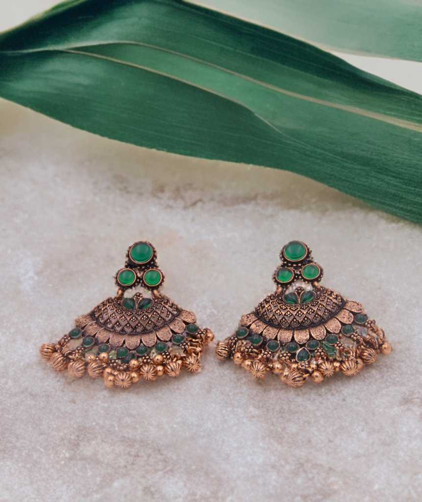 Vintage Bohemian Antique Gold Chandbali Earrings