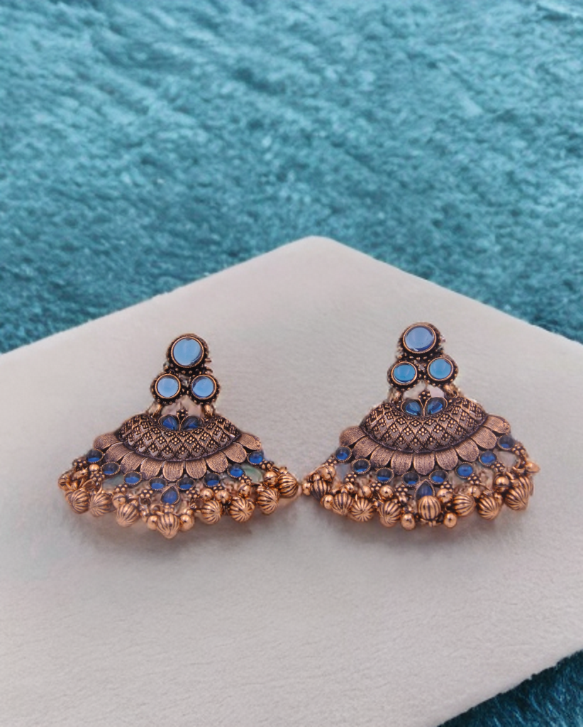Vintage Bohemian Antique Gold Chandbali Earrings