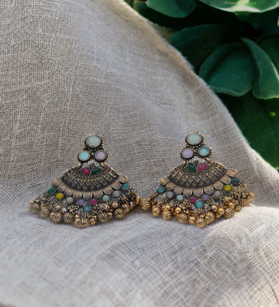 Vintage Bohemian Antique Gold Chandbali Earrings