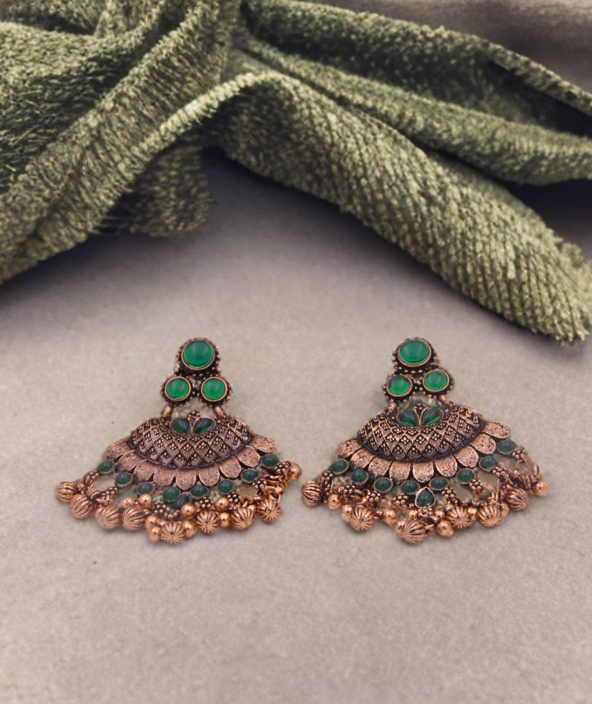 Vintage Bohemian Antique Gold Chandbali Earrings