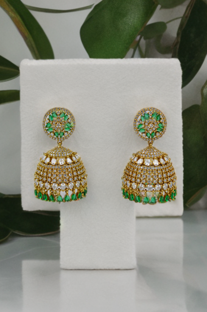 Emerald Majestic Golden Diamond Jhumkas