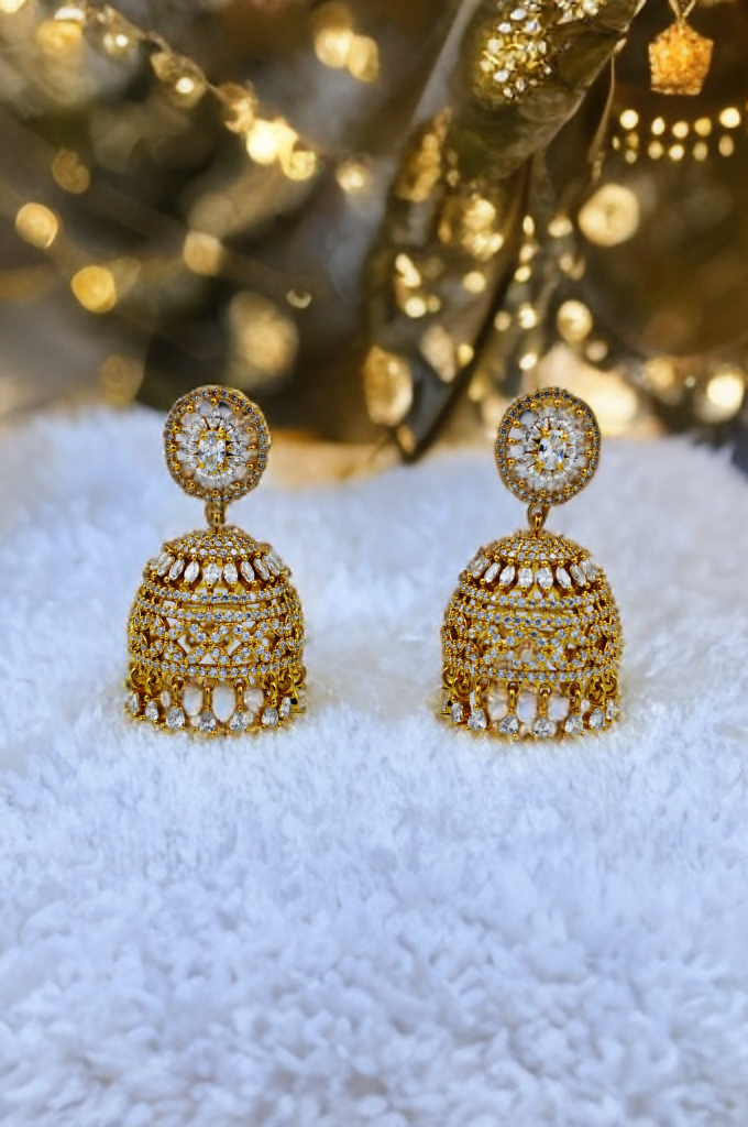 Majestic Golden Diamond Jhumkas
