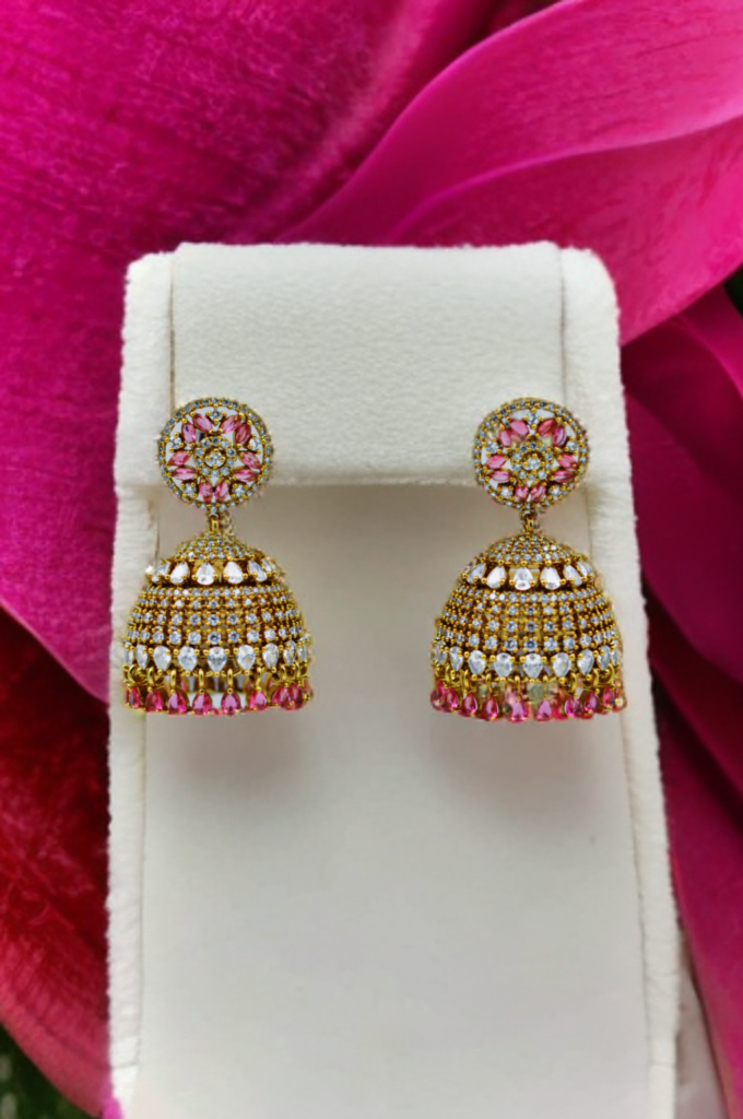 Ruby Majestic Golden Diamond Jhumkas