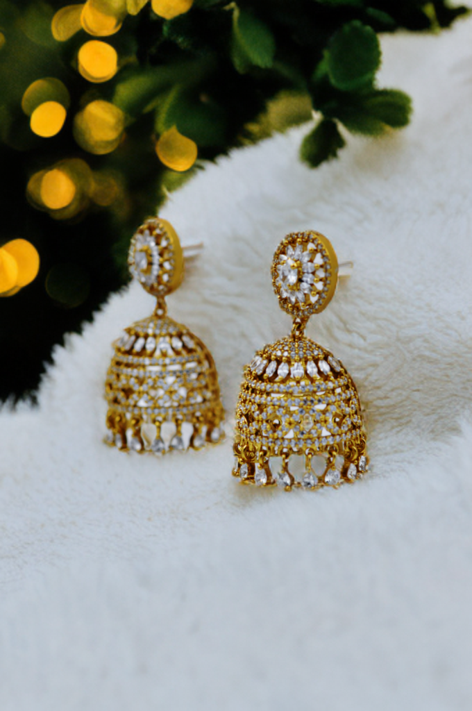 Majestic Golden Diamond Jhumkas