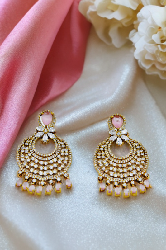 Pink Stone Chandelier Earrings