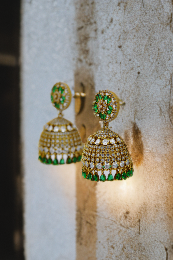 Emerald Majestic Golden Diamond Jhumkas