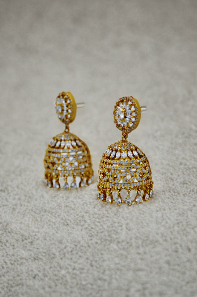 Majestic Golden Diamond Jhumkas