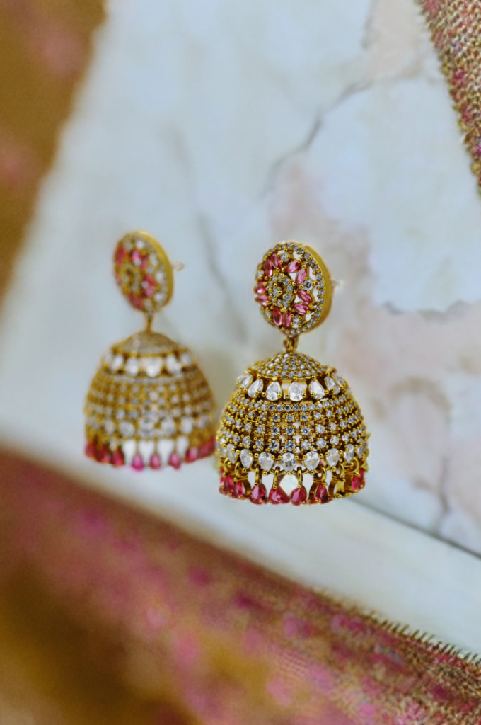 Ruby Majestic Golden Diamond Jhumkas