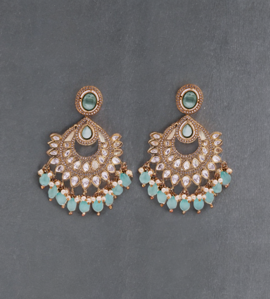 Pearl & Emerald Crescent Earrings
