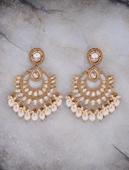 Pearl & Emerald Crescent Earrings