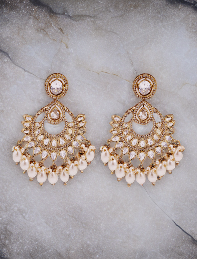 Pearl & Emerald Crescent Earrings