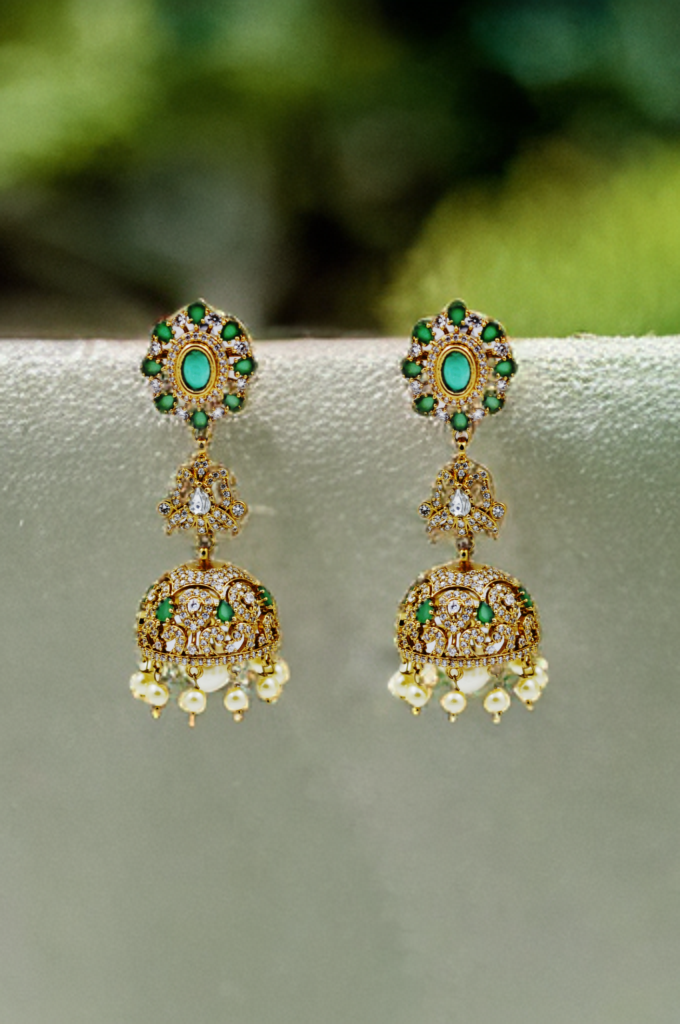 Green Timeless Heritage Pearl Jhumkas