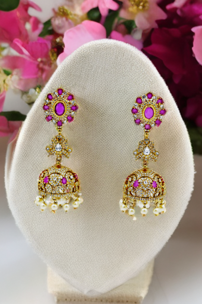 Deep Pink Timeless Heritage Pearl Jhumkas