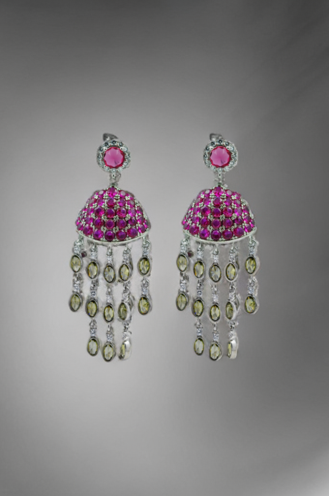 Ruby & Peridot Jhumka Earrings