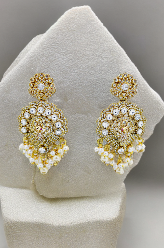 Timeless Royalty – Pearl & Stone Studded Chandbali Earrings