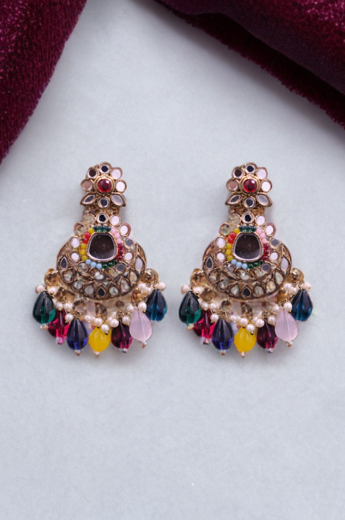 Vibrant Kundan Chandbali Earrings – Multicolor Elegance