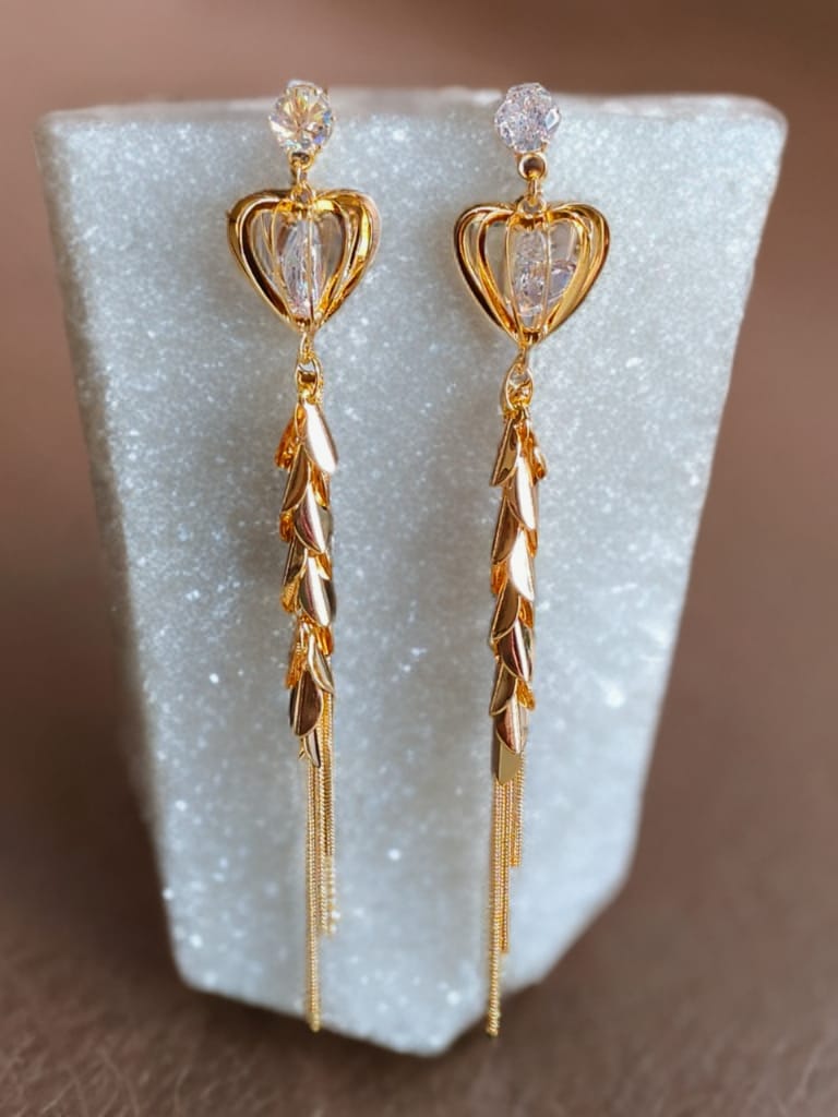 Enchanted Gold Heart Dangle Earrings