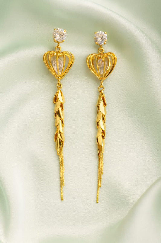 Enchanted Gold Heart Dangle Earrings