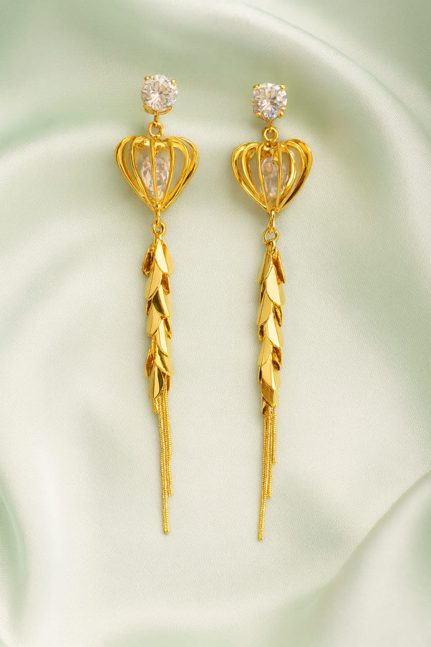 Enchanted Gold Heart Dangle Earrings