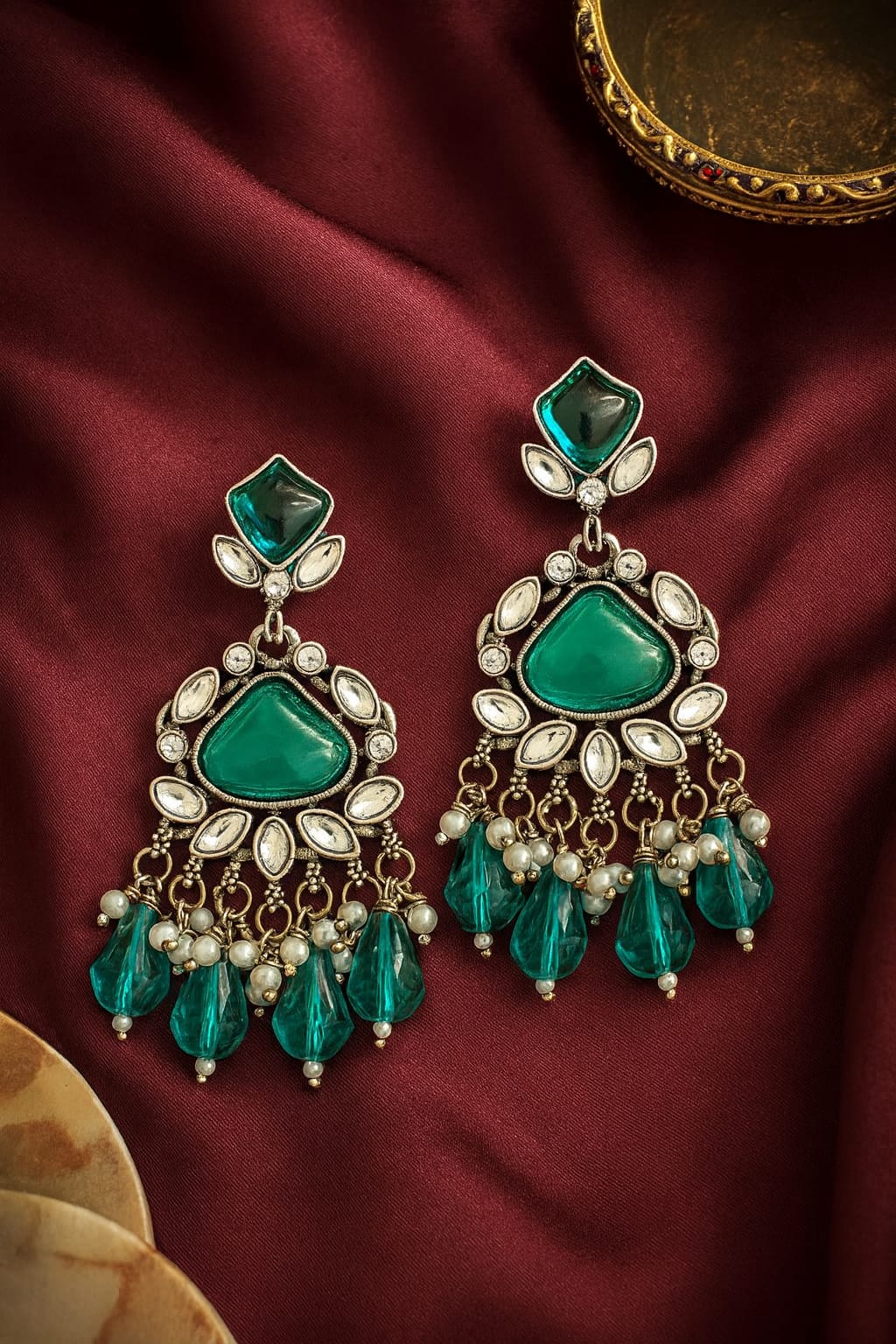 Green Sunshine Kundan Drop Earrings