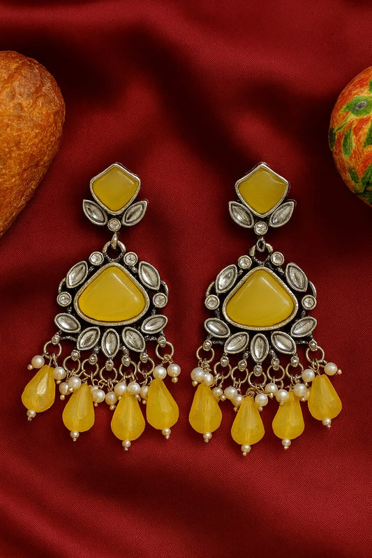 Yellow Sunshine Kundan Drop Earrings