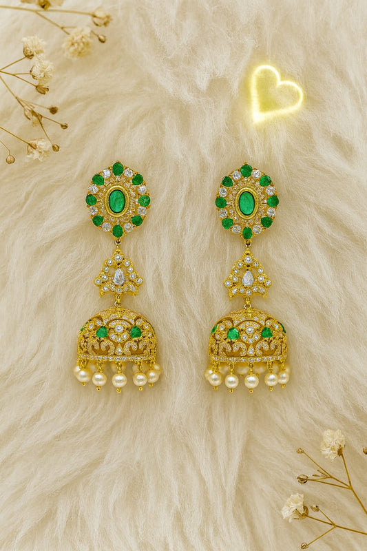 Green Timeless Heritage Pearl Jhumkas