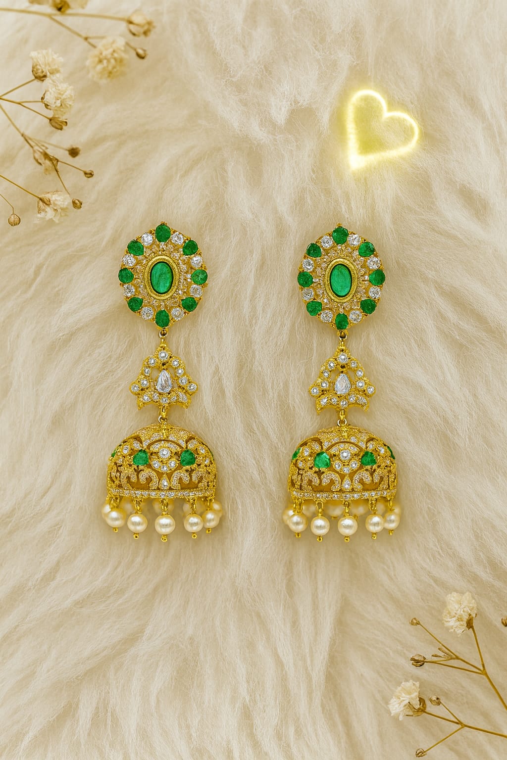 Green Timeless Heritage Pearl Jhumkas