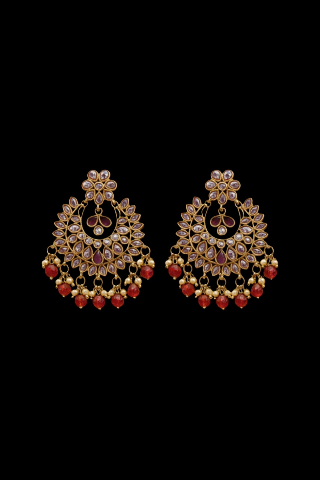 Red Royal Kundan Chandbali Earrings