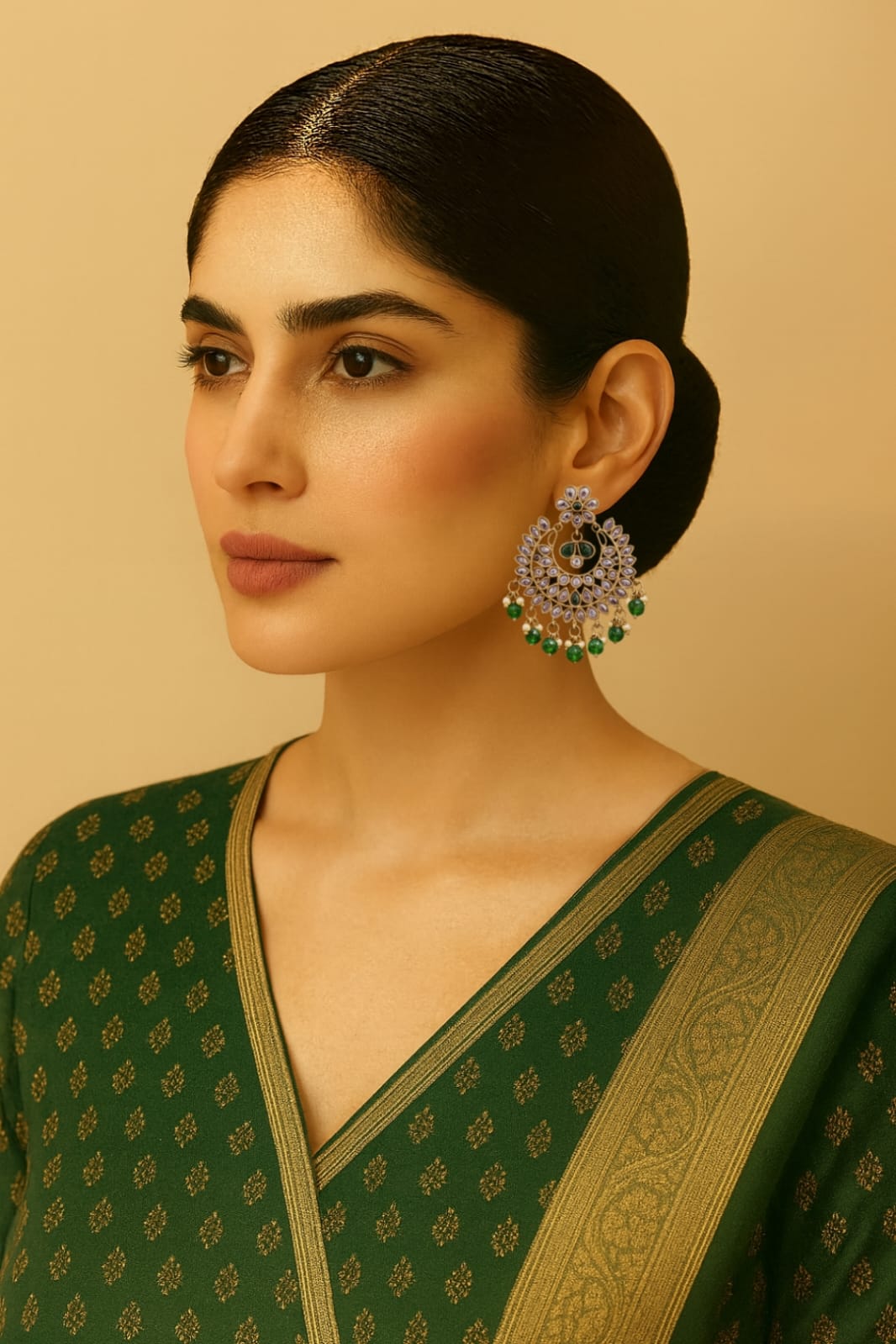 Green Royal Kundan Chandbali Earrings