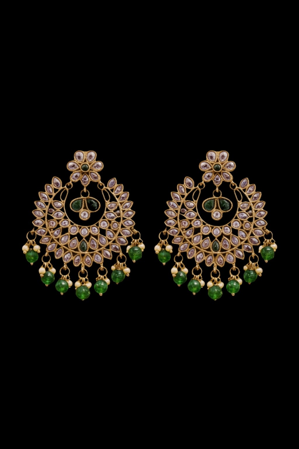 Green Royal Kundan Chandbali Earrings