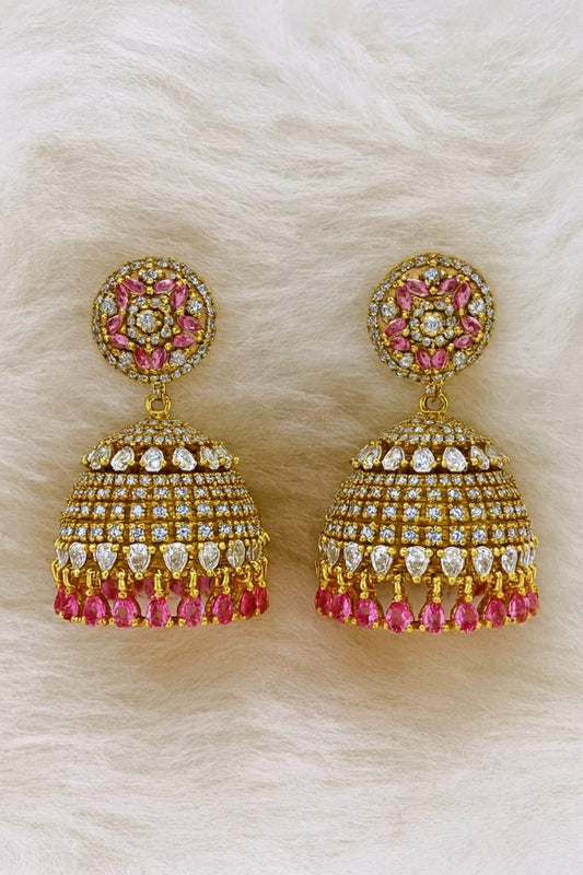 Ruby Majestic Golden Diamond Jhumkas