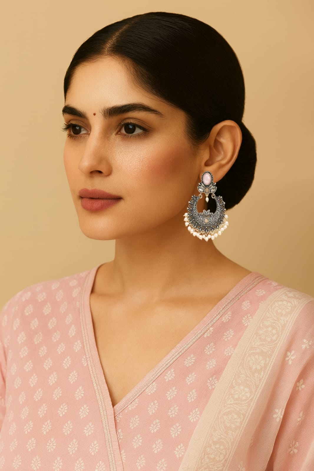 Ivory Pink Lunar Blossom Earrings