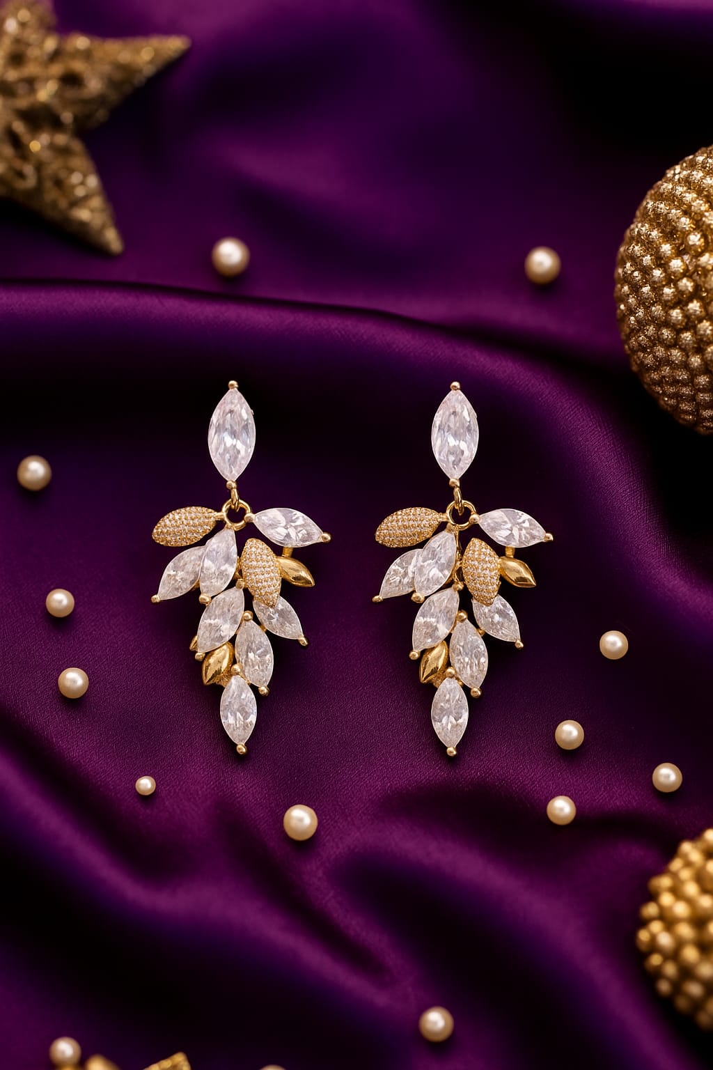 Crystal Cascade Leaf Earrings