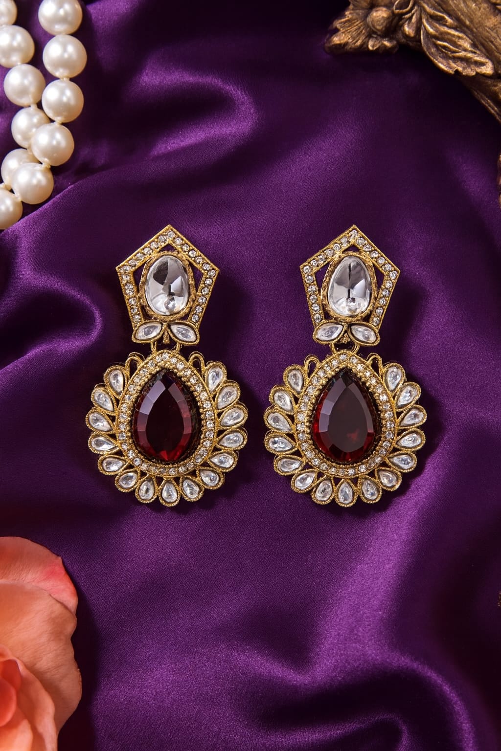 Crimson Royale Kundan Studs