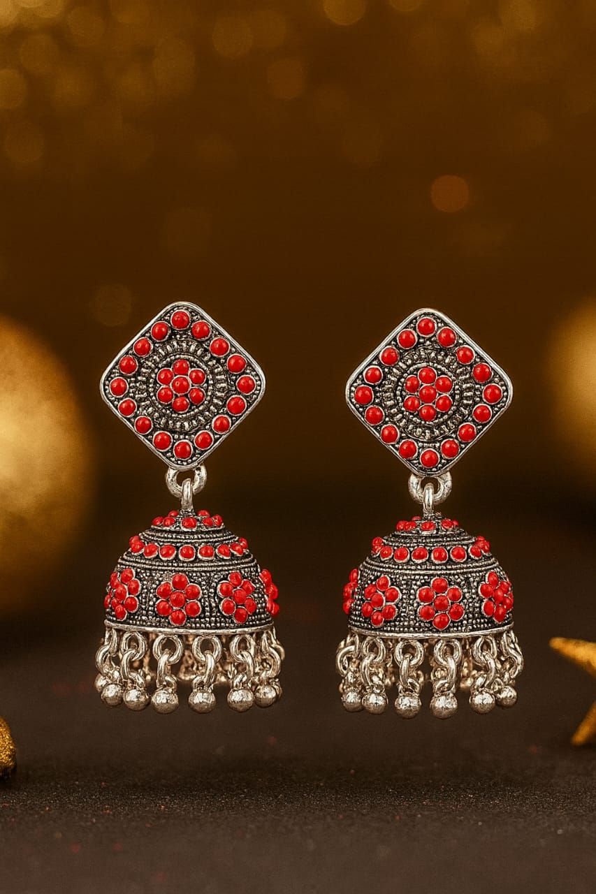 Crimson Charm Oxidized Jhumka