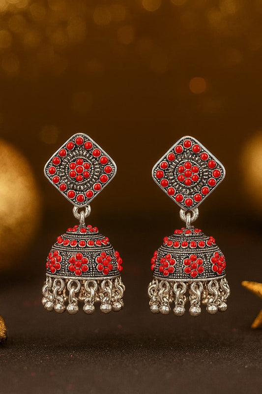 Crimson Charm Oxidized Jhumka