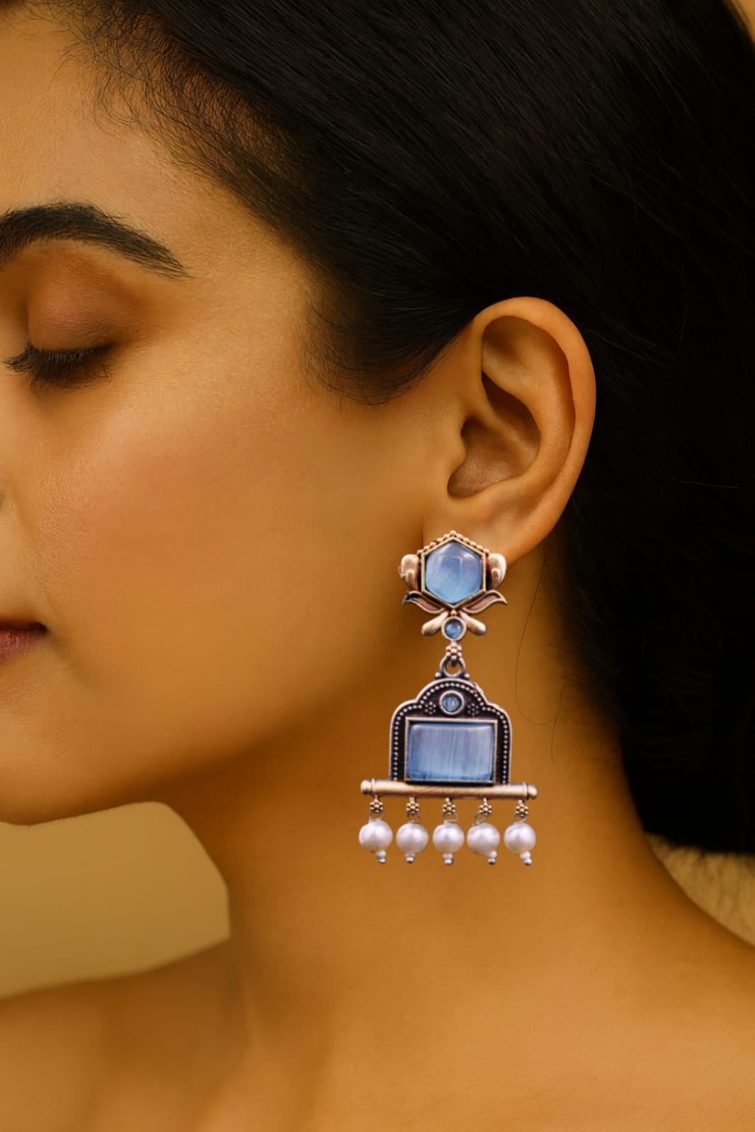 Azure Lotus Charm Earrings