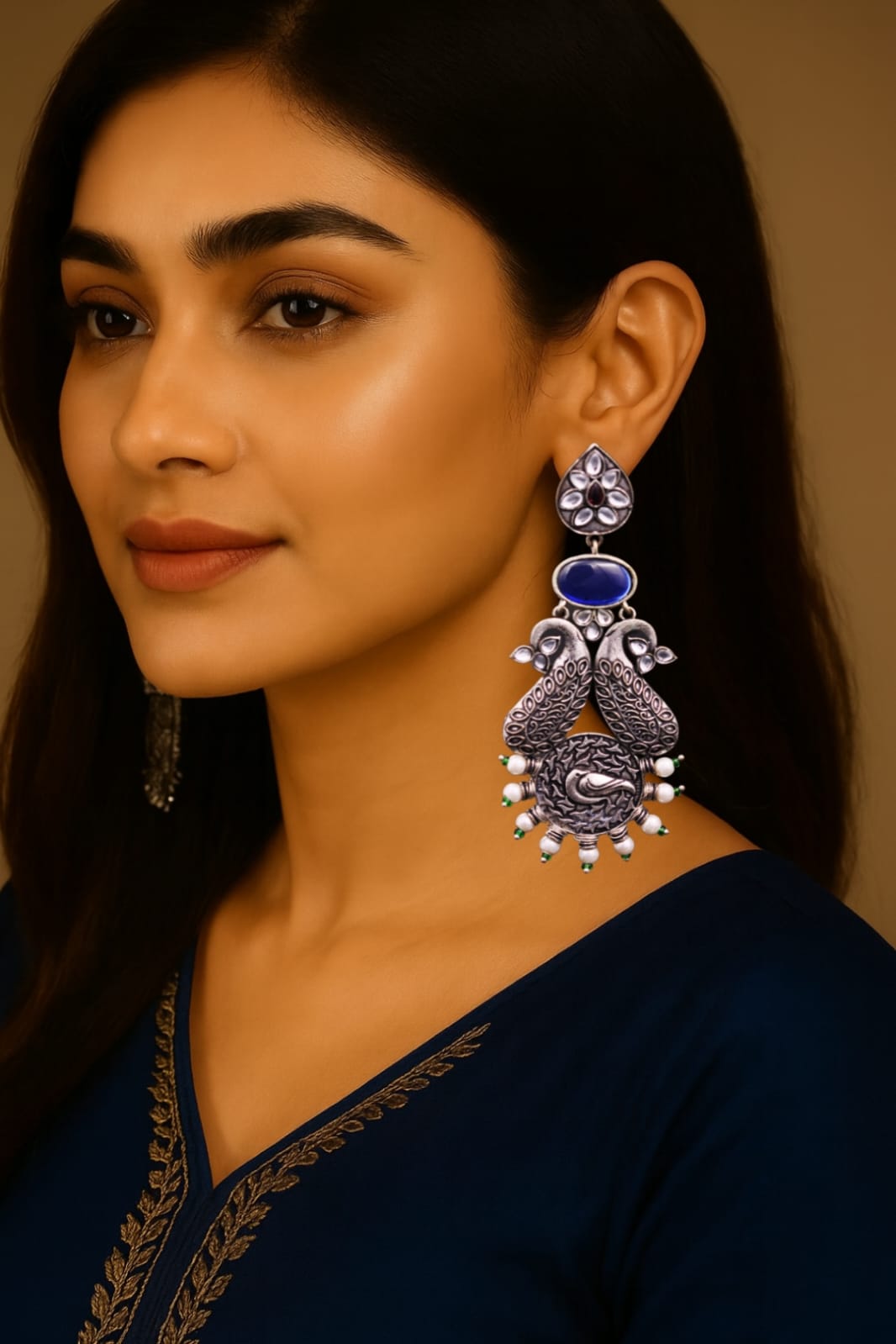 Regal Peacock Kundan Dangler