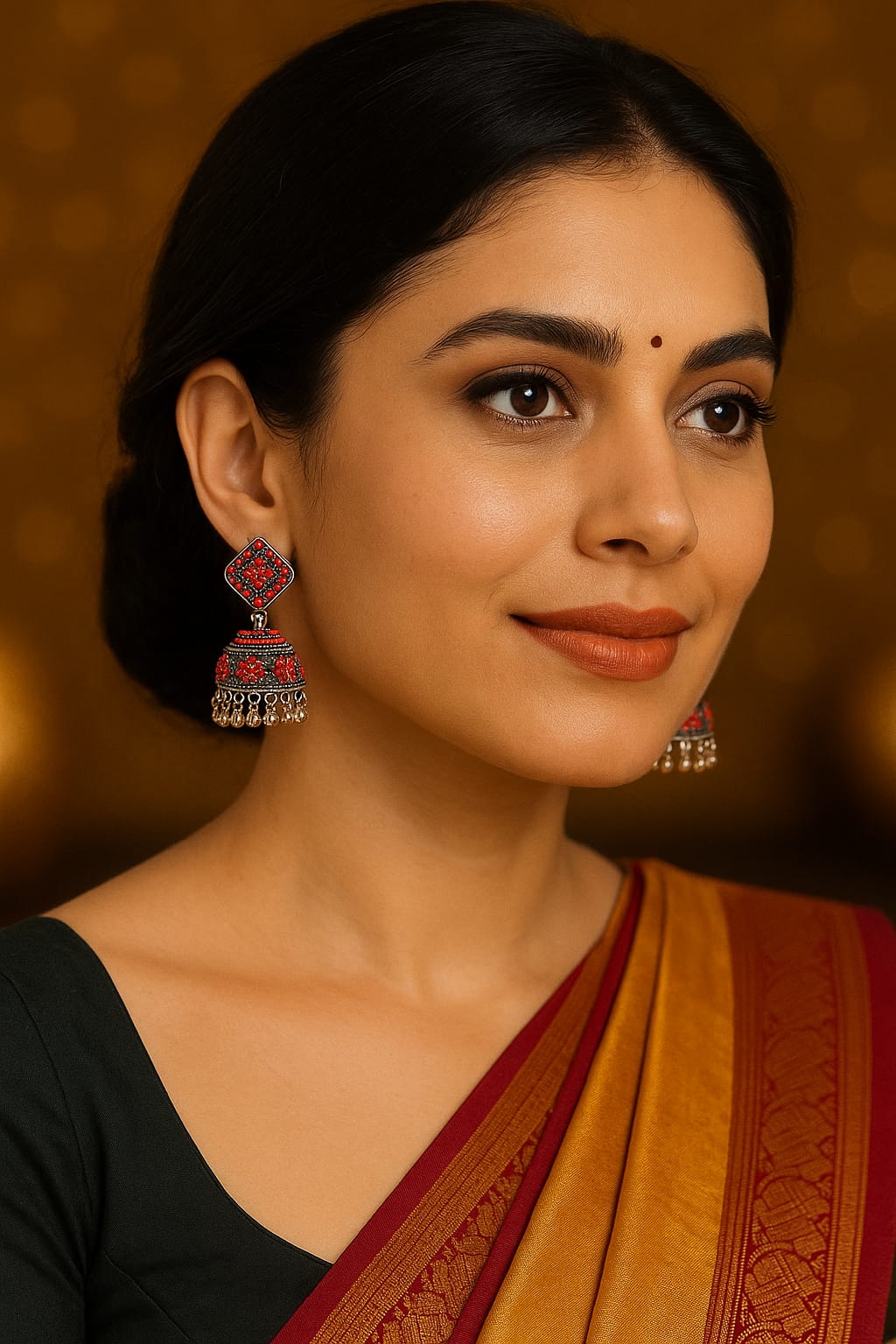 Crimson Charm Oxidized Jhumka