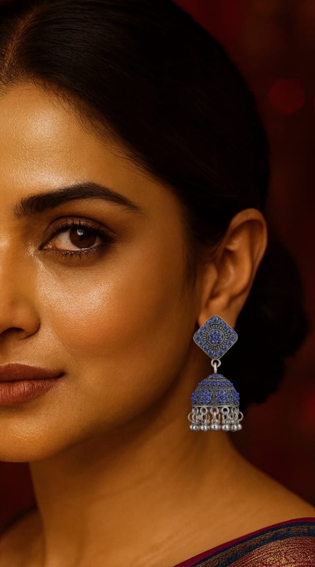 Midnight Bloom Oxidized Jhumkas