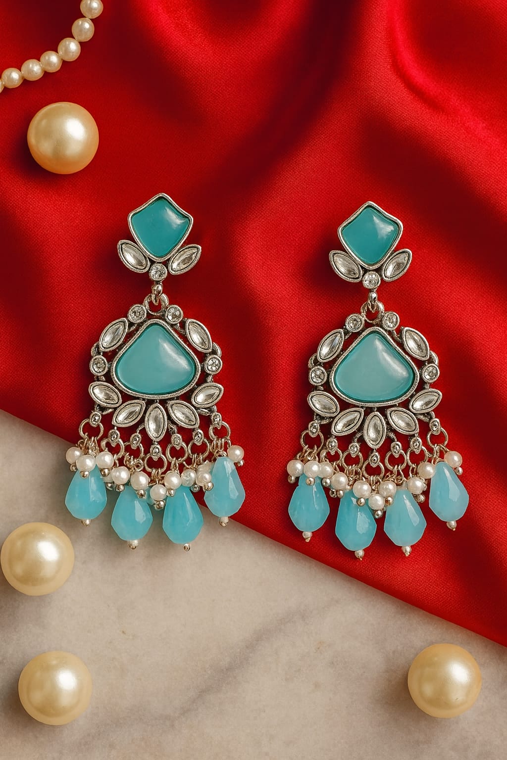 Turquoise blue Sunshine Kundan Drop Earrings